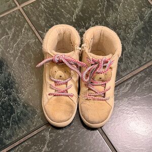 Kids Beige Bear High-Top Sneakers with Pink Laces by Carter’s